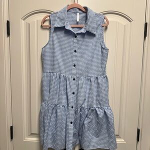 Beachsissi Women’s Blue And White Plaid Collard Dress, Size Large